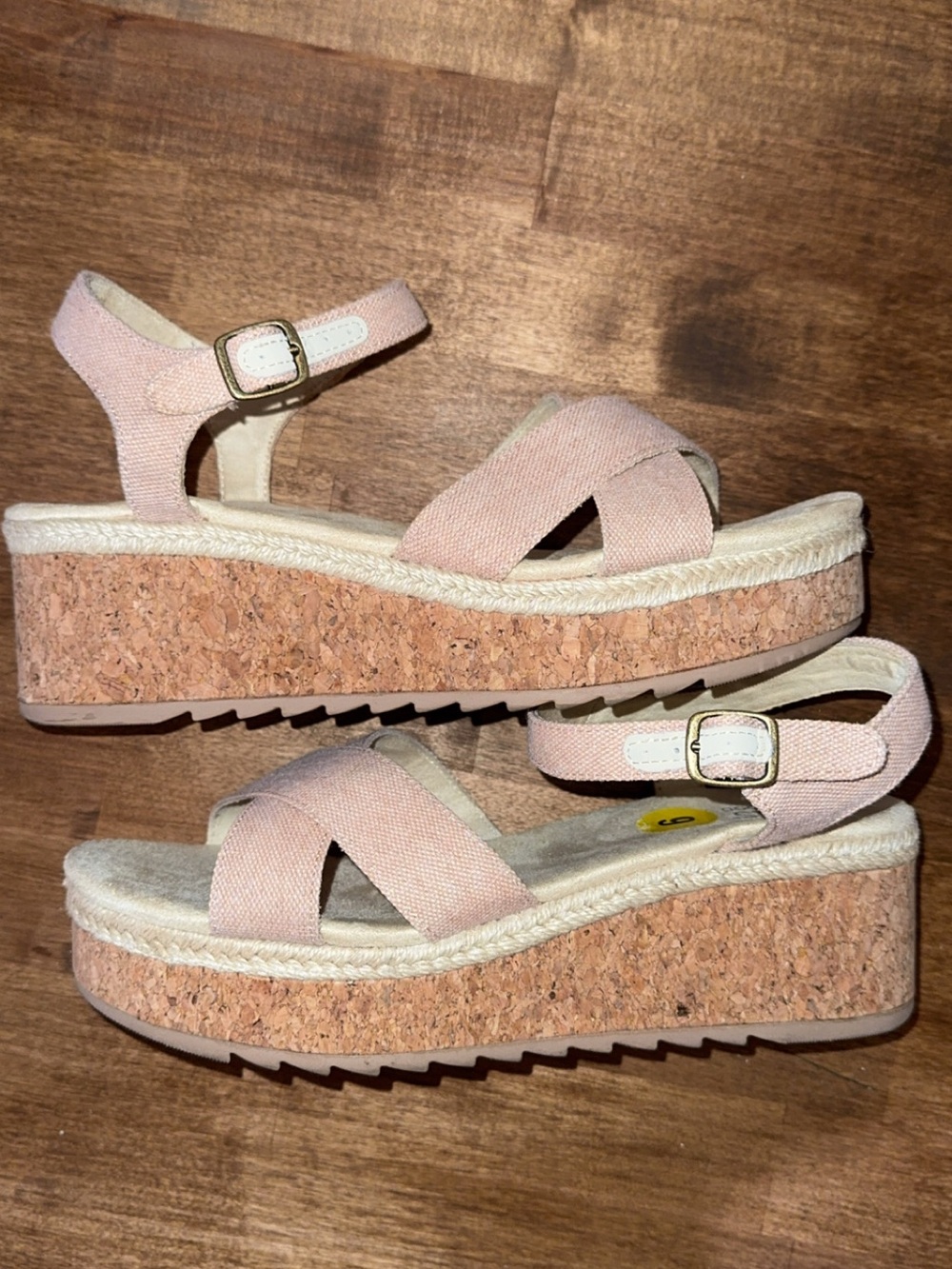 Toms Blush Pink Cork Platform Sandals with Ankle Buckle - Picture 1 of 4